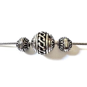 BALLOU Necklace Sterling Trio Ornate Balls on Fancy Snake Chain 20G V.GOOD COND